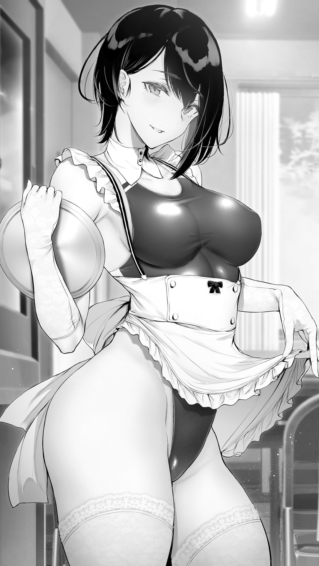 気になる男子を部室で待ちかまえ、文化祭で使うメイド喫茶の衣装を、あえて競泳水着の上から着用した姿で感想を求めてくる水泳部の先輩 page 2 full