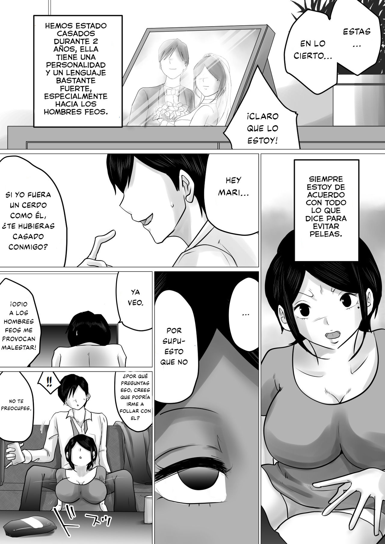 Menkui Kouman Tsuma ga Partsaki no Kimobuta Joushi ni Otosareta Keii | Esposa Arrogante que odia a los hombres feos se enamora de su feo jefe. page 3 full