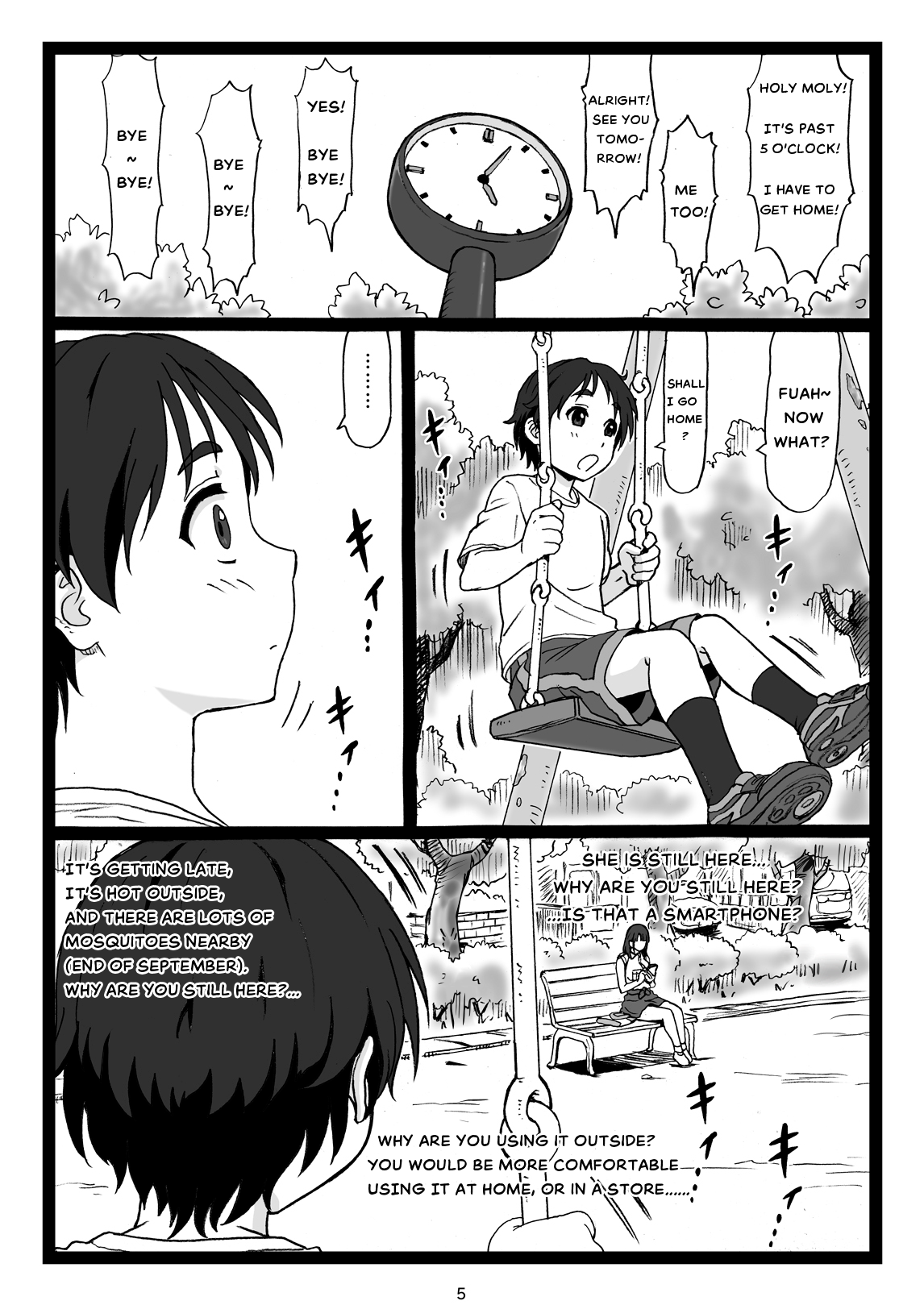 Kouen no Bench ni Suwatteru Kirei na Onee-san ga Boku ni "Ochinchin o Misete" to Itte Kuru no de... | A Pretty Onee-San, that's sitting on a Bench in the Park...suddenly says to Me: . Engl page 5 full